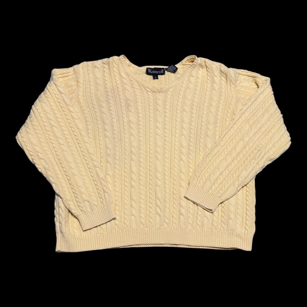 Vintage 90s Wainscott 100% Cotton Yellow V-neck Sweater‎ Women's Medium